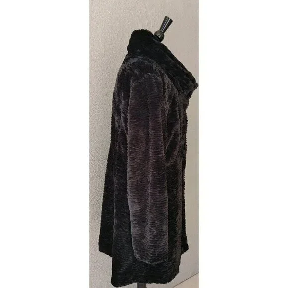 Dolce Cabo Faux Fur Textured Black Swing Coat Size XL - Picture 6 of 8